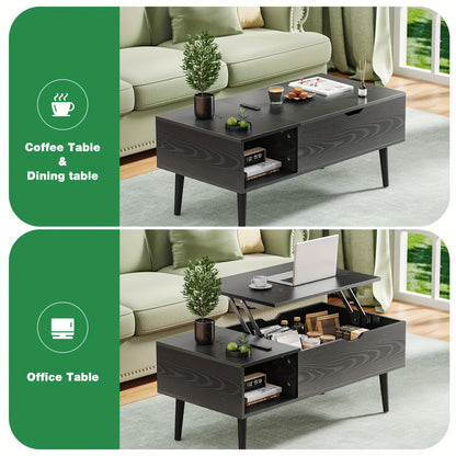 Versatile Lift Top Small Rising Wooden Dining Center Table - Elegant Black Coffee Table For Living Room - With Storage Shelf And Hidden Compartment, Ideal For Organizing And Enhancing Your Living Space