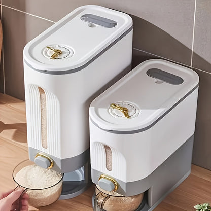 22 lbs/10kg Large Rice Dispenser with Measuring Cup & Time Scale - Plastic Grain Storage Container, Locking Lid & Window for Kitchen Pantry - Dispensing Dry Food for Rice, Wheat, Barley (Heavy-Duty