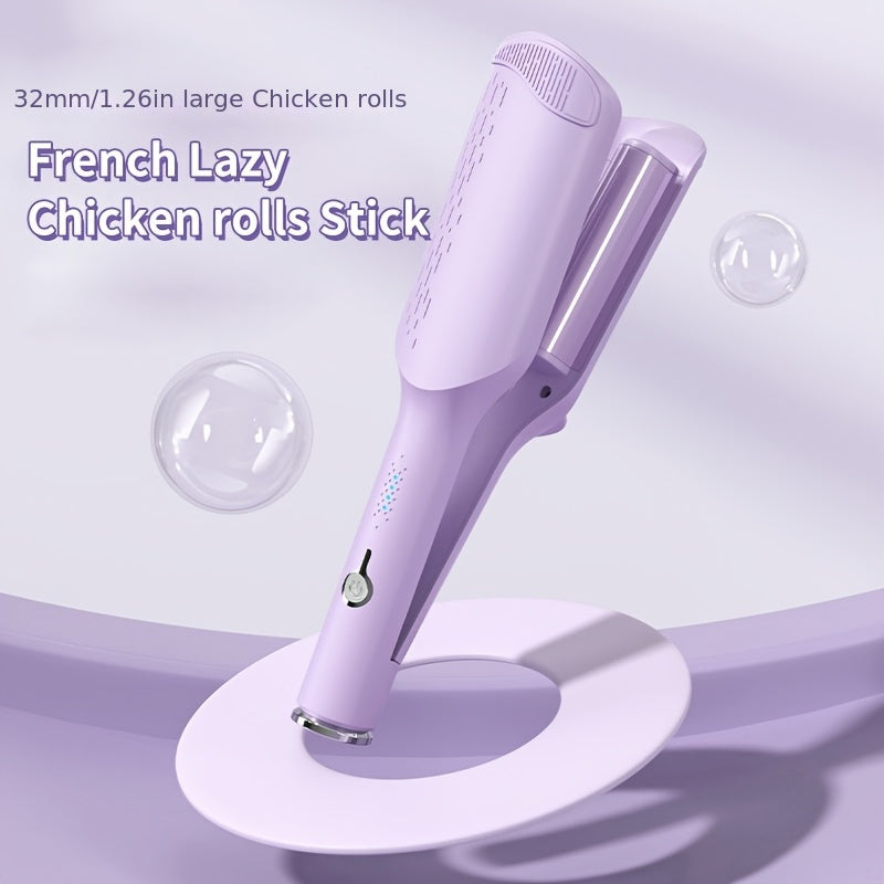 32mm Wave Curling Iron - Adjustable Temperature & Easy to Style, Fast Heating with Long-Lasting Results & Safe Temperature Control Technology. Perfect Anti-Scald Curling Device for Women to Create Deep U-Shaped Wool Curls (Pink/Purple Optional)