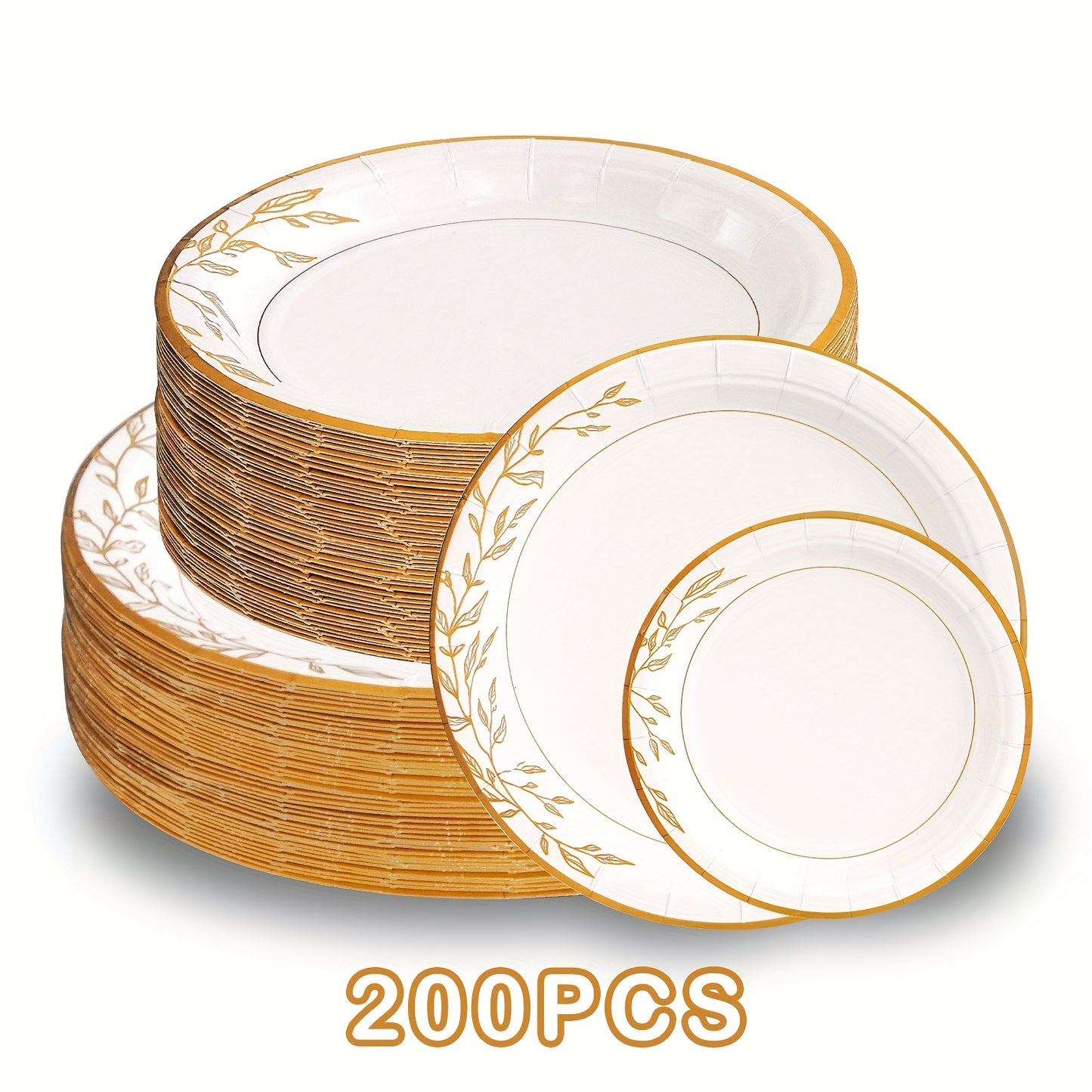 300/200/100 Disposable Tableware Set, Golden Disposable Paper Plates, 9'' Disposable Dinner Plates, 7'' Dessert Plates, Minimalist Family-size Disposable Dinnerware For Wedding Birthday Banquet Anniversary Picnic Thanksgiving Christmas Party Decor