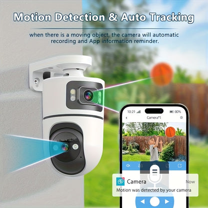 2.4G&5GHz WiFi 4K Outdoor Dual Lens Wireless Security Camera, with Dual Lenses, Rain-proofRotating, Night Vision, Dynamic Detection, Two-Way Call, Wifi Connectivity - Imagery & Christmas Halloween Decorations, Thanksgiving Day Gift.