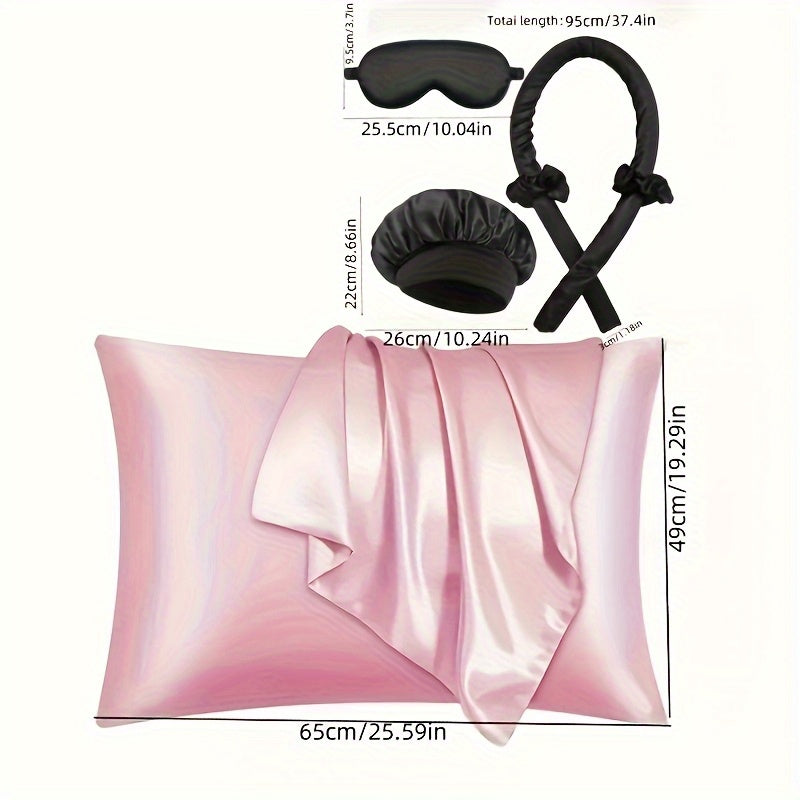17pcs Sleep Hair Tool Set, 4pcs Curler Set, 2pcs Facial Massager, 2 Hair Bands, 3 Hair Ties, 1 Comb, 1 Mirror, 1 Soft Sleep Eye Mask, 1 Satin Sleep Cap, 1 Satin Storage Pouch, for Hairstyles And Light Beige Queen Set