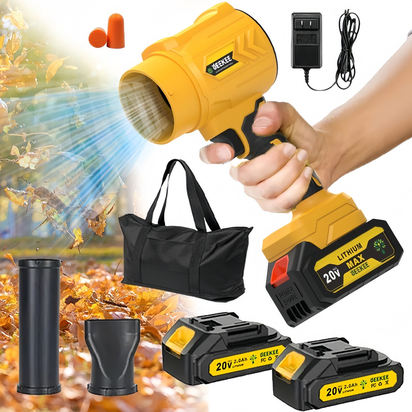 Cordless Turbo Jet Fan & Portable Blower with 2 Batteries - Heavy-Duty Plastic Multi-Speed High-Airflow Fan for Indoor/Outdoor, for Camping, Car Cooling, Lawn Blower - Stepless Speed, Rechargeable (Ideal Christmas Gift)