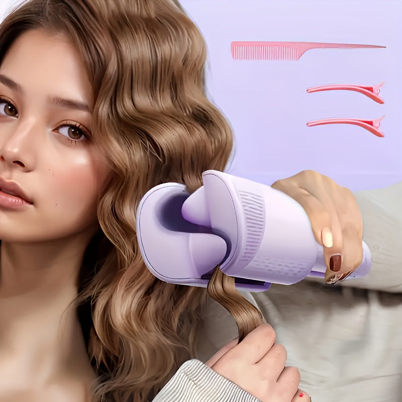 32mm Wave Curling Iron - Adjustable Temperature & Easy to Style, Fast Heating with Long-Lasting Results & Safe Temperature Control Technology. Perfect Anti-Scald Curling Device for Women to Create Deep U-Shaped Wool Curls (Pink/Purple Optional)
