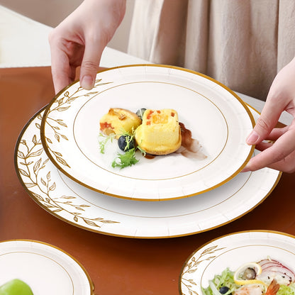 300/200/100 Disposable Tableware Set, Golden Disposable Paper Plates, 9'' Disposable Dinner Plates, 7'' Dessert Plates, Minimalist Family-size Disposable Dinnerware For Wedding Birthday Banquet Anniversary Picnic Thanksgiving Christmas Party Decor