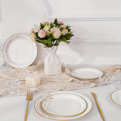 300/200/100 Disposable Tableware Set, Golden Disposable Paper Plates, 9'' Disposable Dinner Plates, 7'' Dessert Plates, Minimalist Family-size Disposable Dinnerware For Wedding Birthday Banquet Anniversary Picnic Thanksgiving Christmas Party Decor