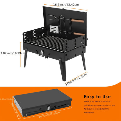 Portable BBQ Charcoal Grill, Compact Folding Barbecue Grill Lightweight Small Grill for Outdoor Cooking, Camping, Hiking, Picnics, Tailgating, Beach, And Backyard Parties