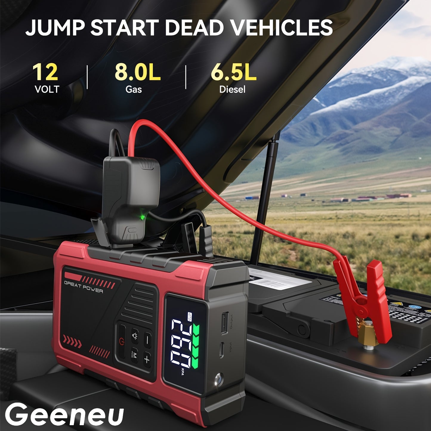 4000A Portable Wireless Car Air Compressor Jump Starter with Air Compressor, Battery Jump Starter Portable Peak, Car Battery Charger Portable For12V(8.0LGas/6.5L Diesel) Start The Car Quickly, USB Input/output, LED Emergency, Car Accessories Tools